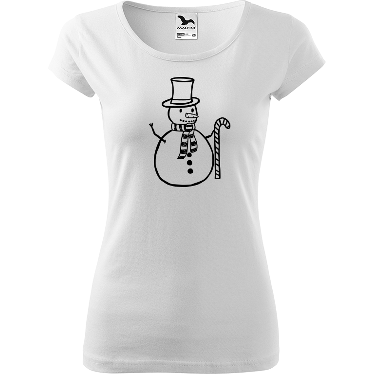 Ručně malované dámské bavlněné tričko - Sněhulák - S ozdobou Barva trička: BÍLÁ, Velikost trička: XL, Barva motivu: ČERNÁ