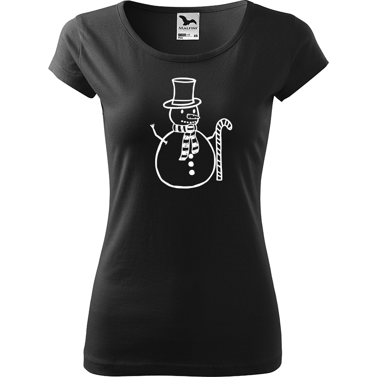Ručně malované dámské bavlněné tričko - Sněhulák - S ozdobou Barva trička: ČERNÁ, Velikost trička: XS, Barva motivu: BÍLÁ