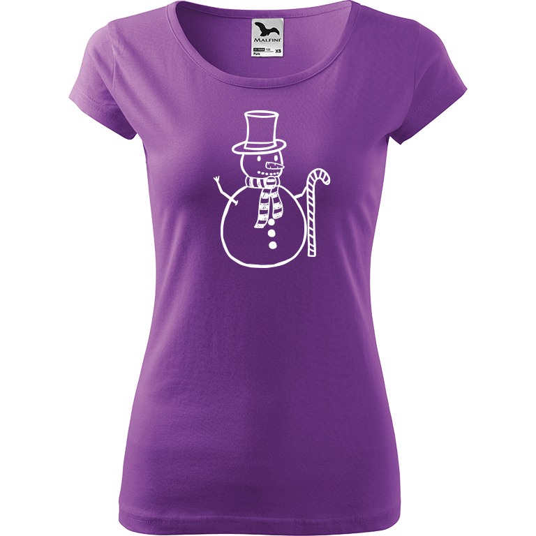 Ručně malované dámské bavlněné tričko - Sněhulák - S ozdobou Barva trička: FIALOVÁ, Velikost trička: XS, Barva motivu: BÍLÁ