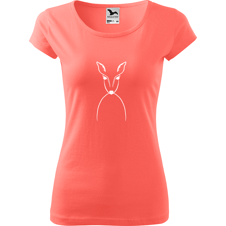 Ručně malované dámské bavlněné tričko - Srnka Barva trička: KORÁLOVÁ, Velikost trička: XL, Barva motivu: BÍLÁ
