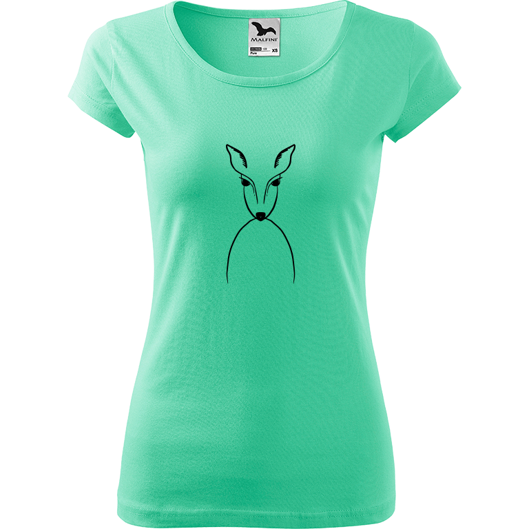 Ručně malované dámské bavlněné tričko - Srnka Barva trička: MÁTOVÁ, Velikost trička: L, Barva motivu: ČERNÁ