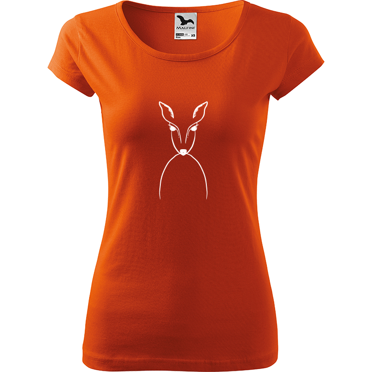 Ručně malované dámské bavlněné tričko - Srnka Barva trička: ORANŽOVÁ, Velikost trička: M, Barva motivu: BÍLÁ