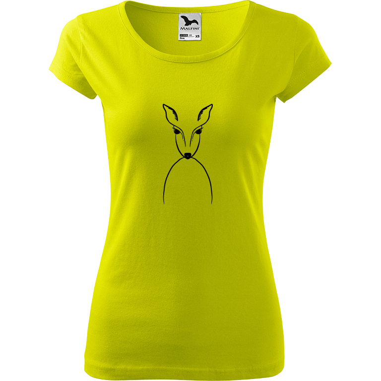 Ručně malované dámské bavlněné tričko - Srnka Barva trička: LIMETKOVÁ, Velikost trička: M, Barva motivu: ČERNÁ