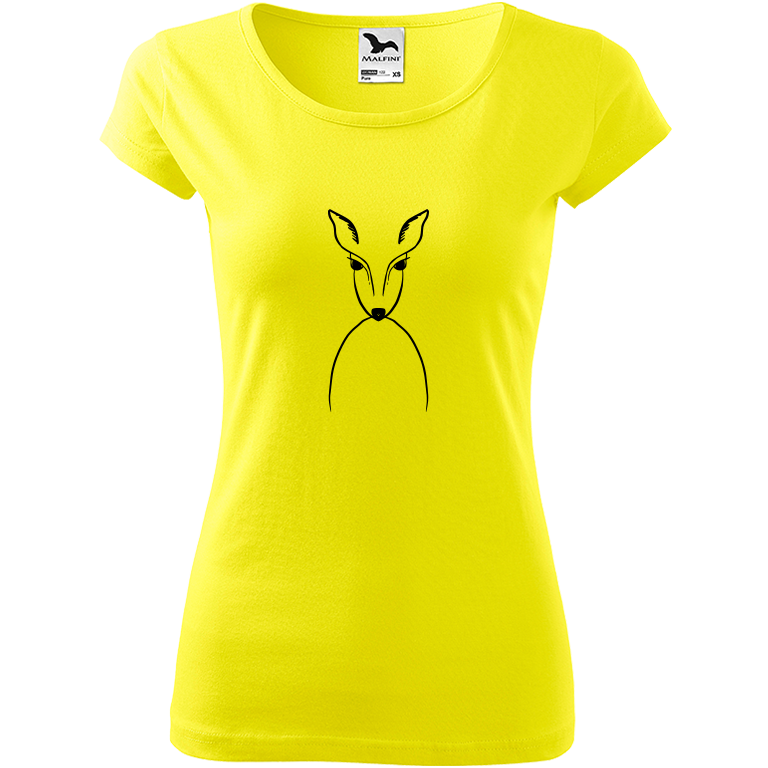 Ručně malované dámské bavlněné tričko - Srnka Barva trička: CITRONOVÁ, Velikost trička: XS, Barva motivu: ČERNÁ