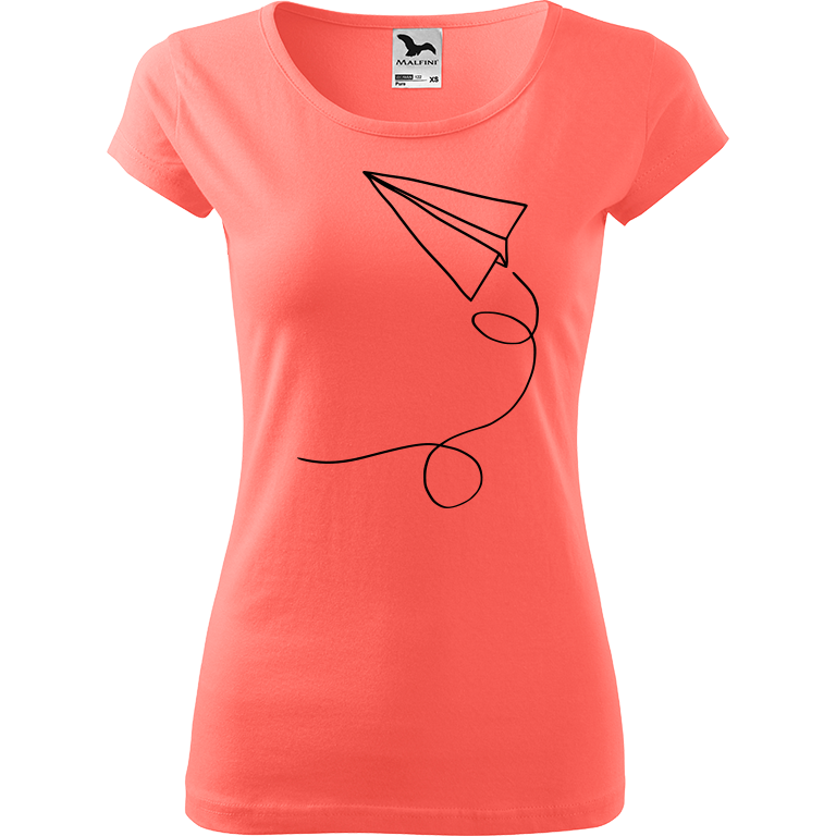 Ručně malované dámské bavlněné tričko - Šipka Barva trička: KORÁLOVÁ, Velikost trička: S, Barva motivu: ČERNÁ
