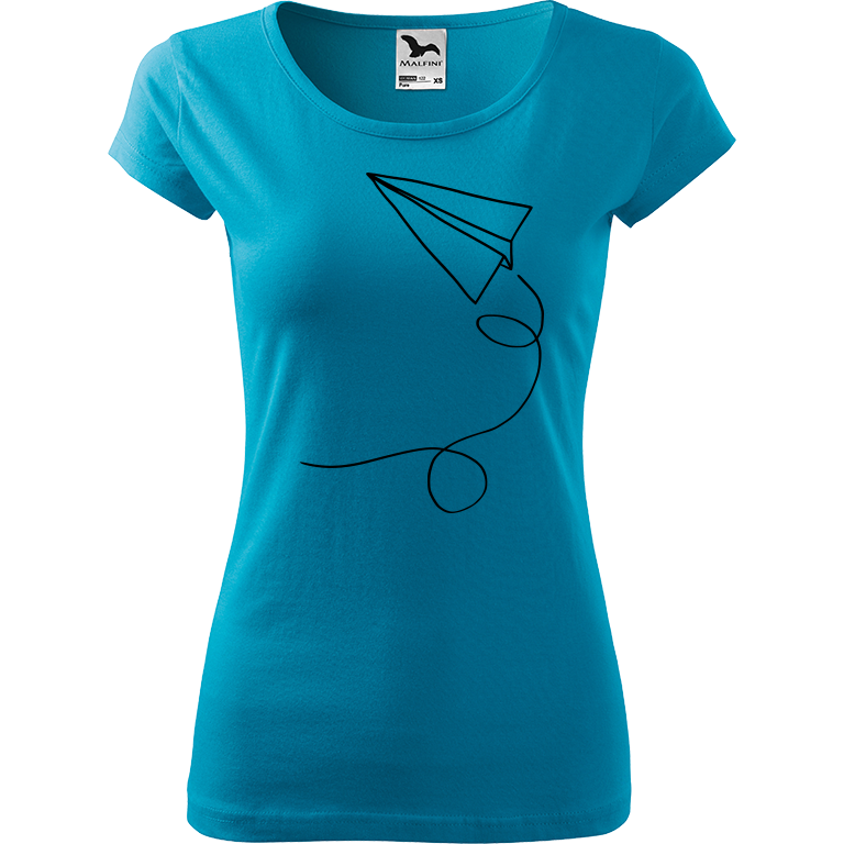 Ručně malované dámské bavlněné tričko - Šipka Barva trička: TYRKYSOVÁ, Velikost trička: XXL, Barva motivu: ČERNÁ