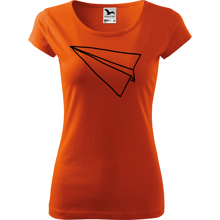 Ručně malované dámské bavlněné tričko - Šipka - Samotná Barva trička: ORANŽOVÁ, Velikost trička: XS, Barva motivu: ČERNÁ