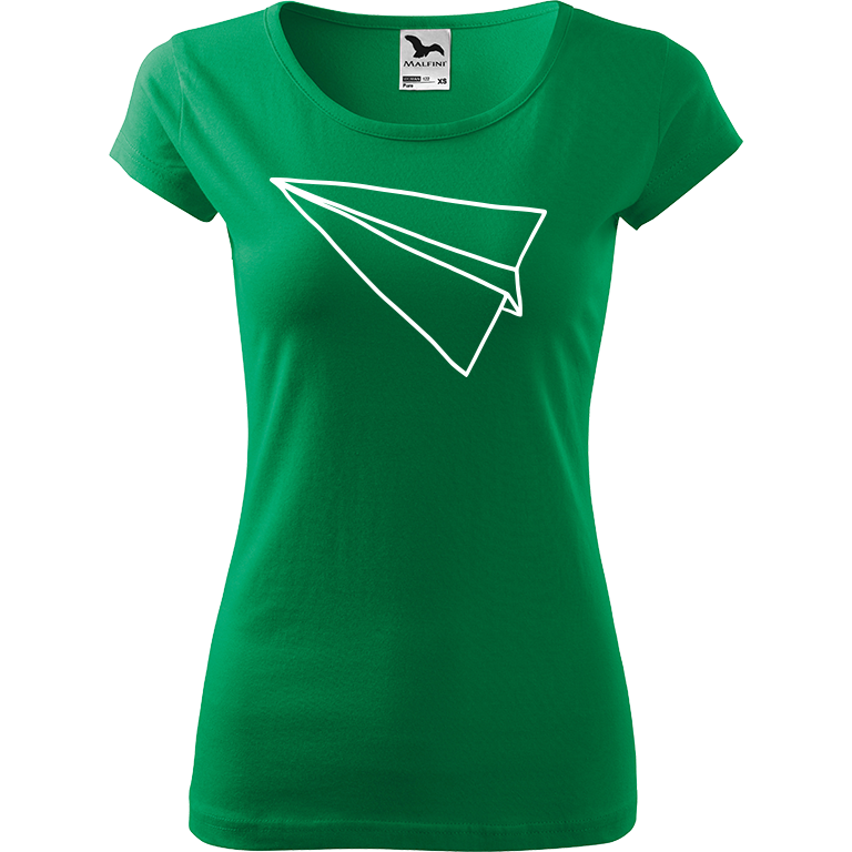 Ručně malované dámské bavlněné tričko - Šipka - Samotná Barva trička: STŘEDNĚ ZELENÁ, Velikost trička: XL, Barva motivu: BÍLÁ