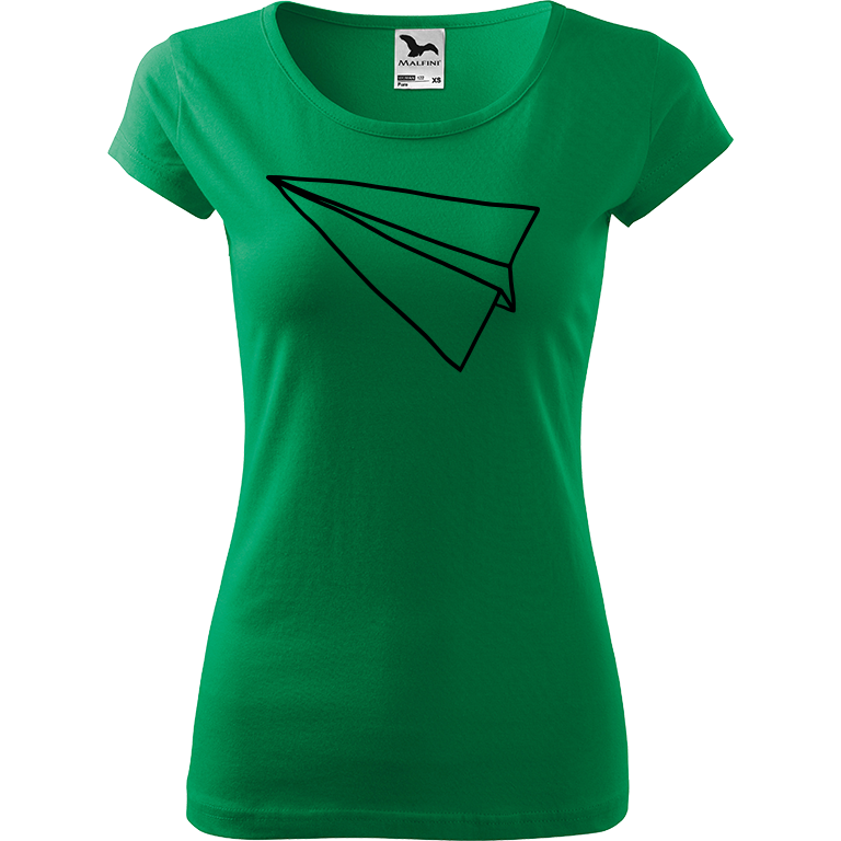 Ručně malované dámské bavlněné tričko - Šipka - Samotná Barva trička: STŘEDNĚ ZELENÁ, Velikost trička: XS, Barva motivu: ČERNÁ