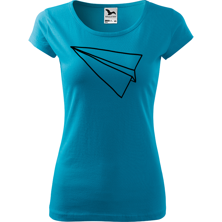 Ručně malované dámské bavlněné tričko - Šipka - Samotná Barva trička: TYRKYSOVÁ, Velikost trička: XXL, Barva motivu: ČERNÁ