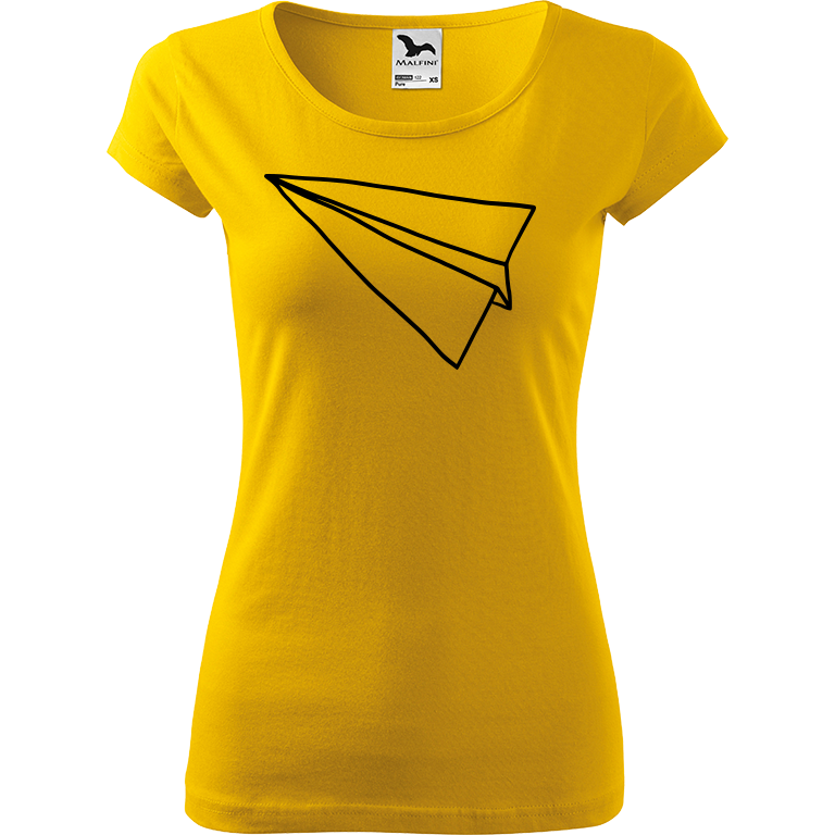 Ručně malované dámské bavlněné tričko - Šipka - Samotná Barva trička: ŽLUTÁ, Velikost trička: XL, Barva motivu: ČERNÁ