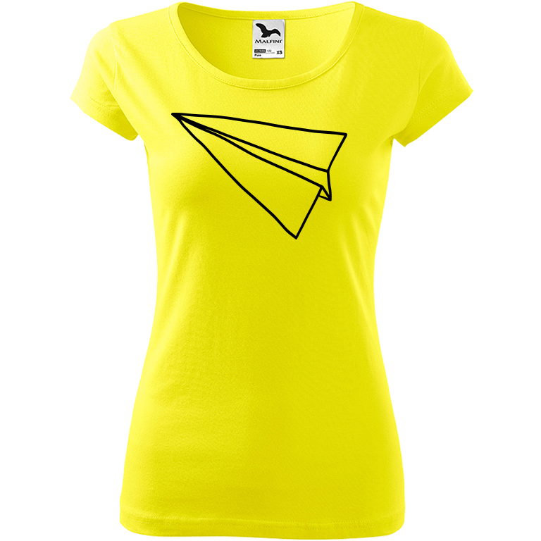 Ručně malované dámské bavlněné tričko - Šipka - Samotná Barva trička: CITRONOVÁ, Velikost trička: XS, Barva motivu: ČERNÁ