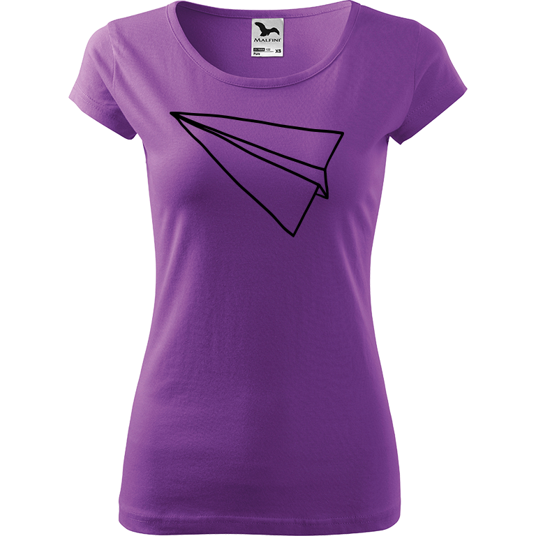 Ručně malované dámské bavlněné tričko - Šipka - Samotná Barva trička: FIALOVÁ, Velikost trička: XL, Barva motivu: ČERNÁ