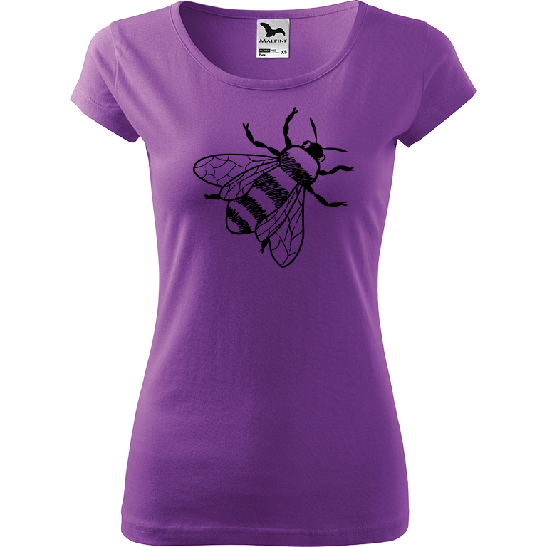Ručně malované dámské bavlněné tričko - Včela Barva trička: FIALOVÁ, Velikost trička: XL, Barva motivu: ČERNÁ