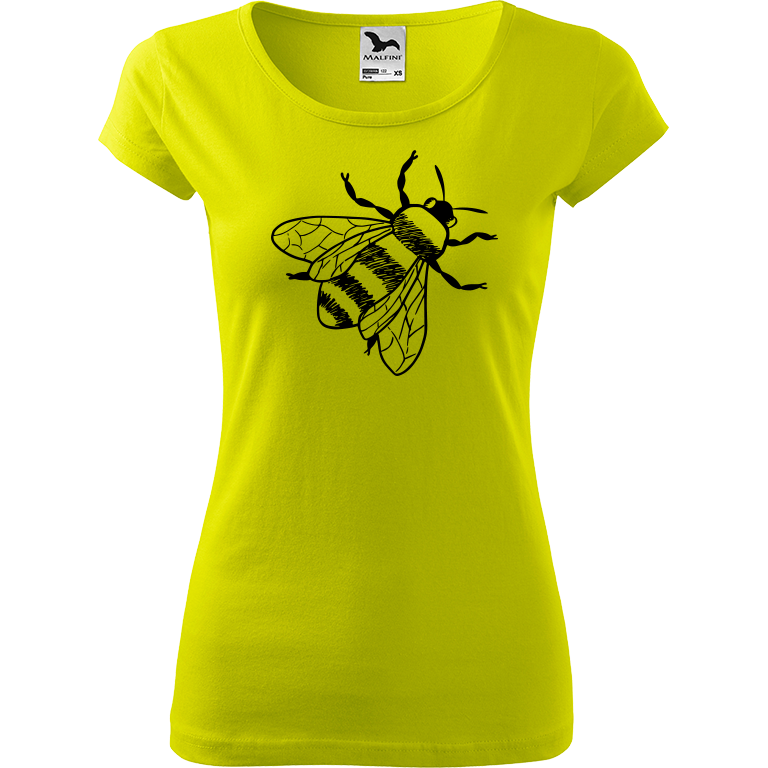 Ručně malované dámské bavlněné tričko - Včela Barva trička: LIMETKOVÁ, Velikost trička: M, Barva motivu: ČERNÁ