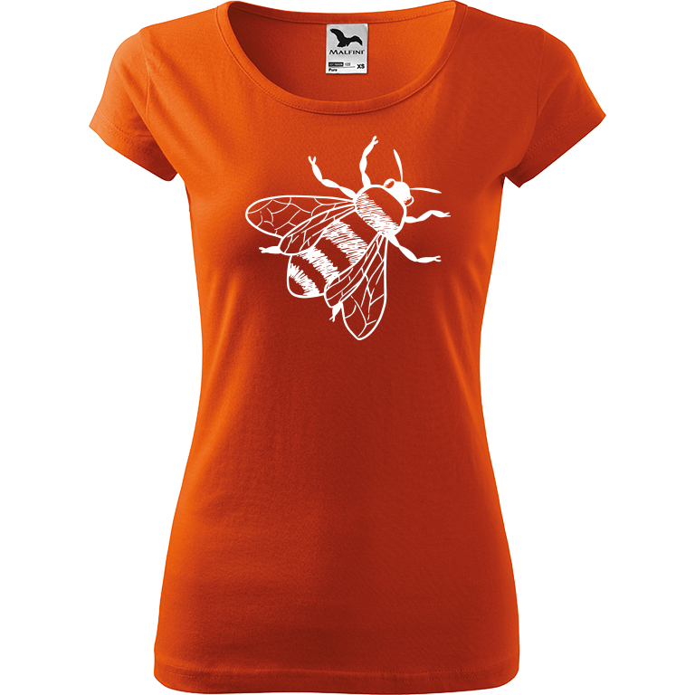 Ručně malované dámské bavlněné tričko - Včela Barva trička: ORANŽOVÁ, Velikost trička: XS, Barva motivu: BÍLÁ