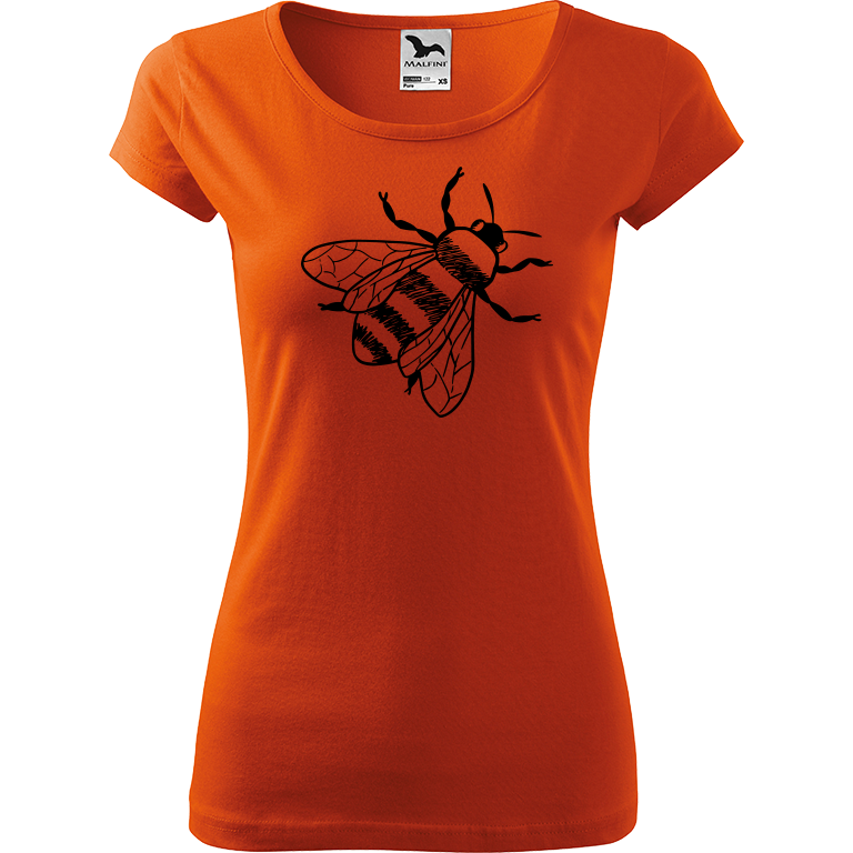 Ručně malované dámské bavlněné tričko - Včela Barva trička: ORANŽOVÁ, Velikost trička: M, Barva motivu: ČERNÁ