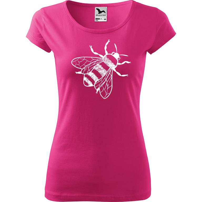 Ručně malované dámské bavlněné tričko - Včela Barva trička: RŮŽOVÁ, Velikost trička: XL, Barva motivu: BÍLÁ