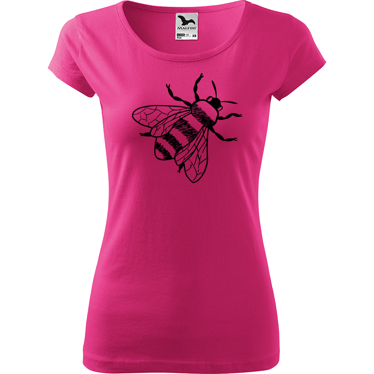 Ručně malované dámské bavlněné tričko - Včela Barva trička: RŮŽOVÁ, Velikost trička: S, Barva motivu: ČERNÁ