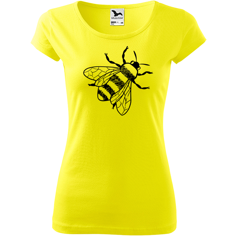 Ručně malované dámské bavlněné tričko - Včela Barva trička: CITRONOVÁ, Velikost trička: XS, Barva motivu: ČERNÁ