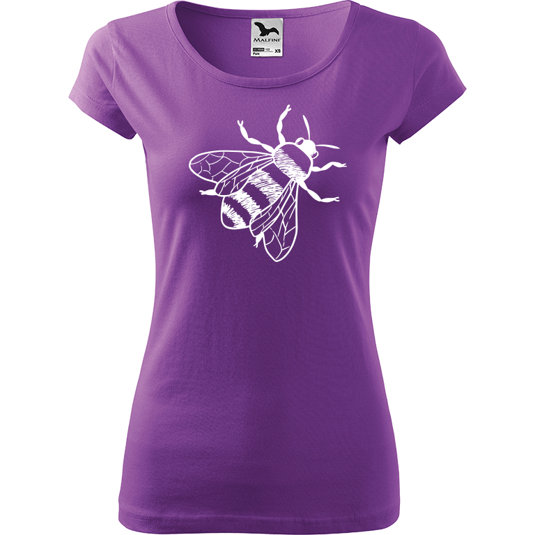 Ručně malované dámské bavlněné tričko - Včela Barva trička: FIALOVÁ, Velikost trička: XL, Barva motivu: BÍLÁ