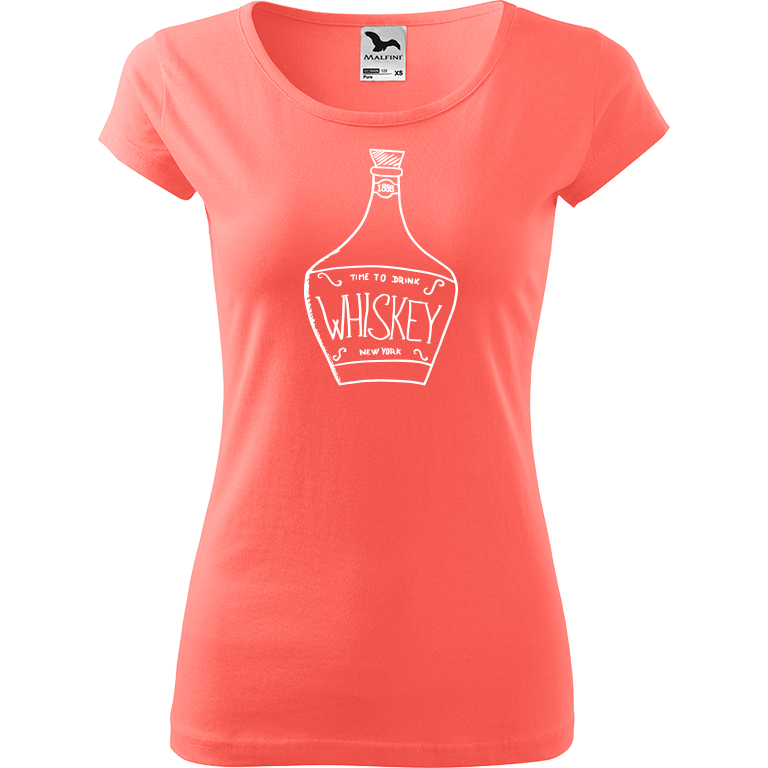 Ručně malované dámské bavlněné tričko - Whiskey Barva trička: KORÁLOVÁ, Velikost trička: XL, Barva motivu: BÍLÁ