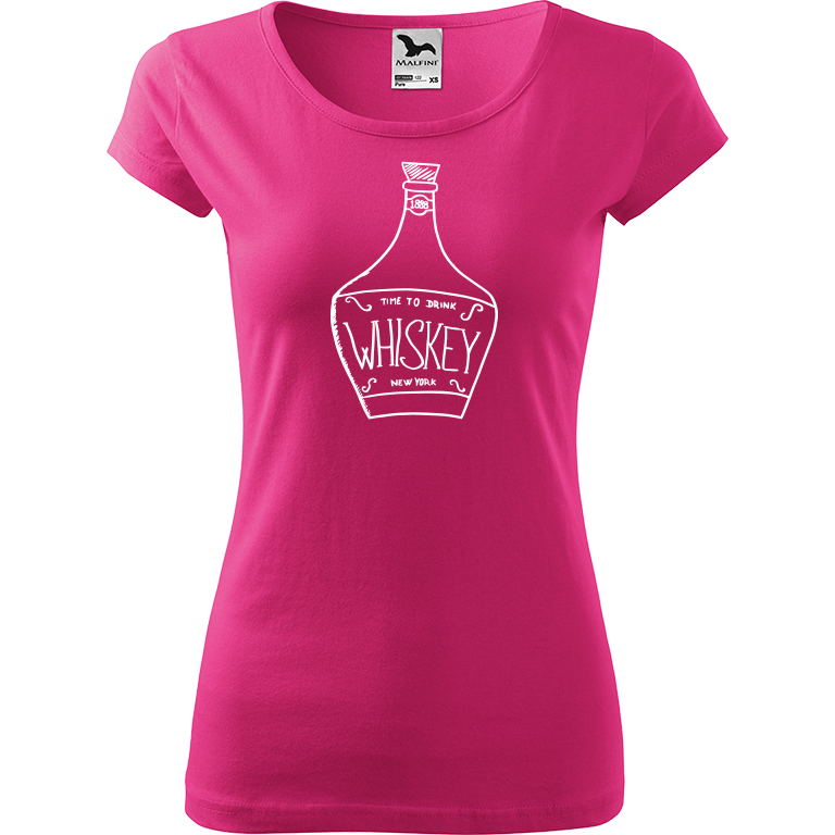 Ručně malované dámské bavlněné tričko - Whiskey Barva trička: RŮŽOVÁ, Velikost trička: XL, Barva motivu: BÍLÁ