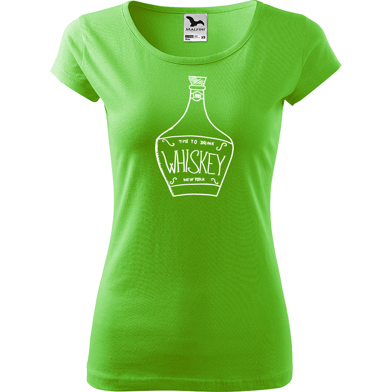 Ručně malované dámské bavlněné tričko - Whiskey Barva trička: SVĚTLE ZELENÁ, Velikost trička: L, Barva motivu: BÍLÁ