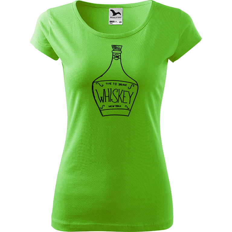 Ručně malované dámské bavlněné tričko - Whiskey Barva trička: SVĚTLE ZELENÁ, Velikost trička: L, Barva motivu: ČERNÁ