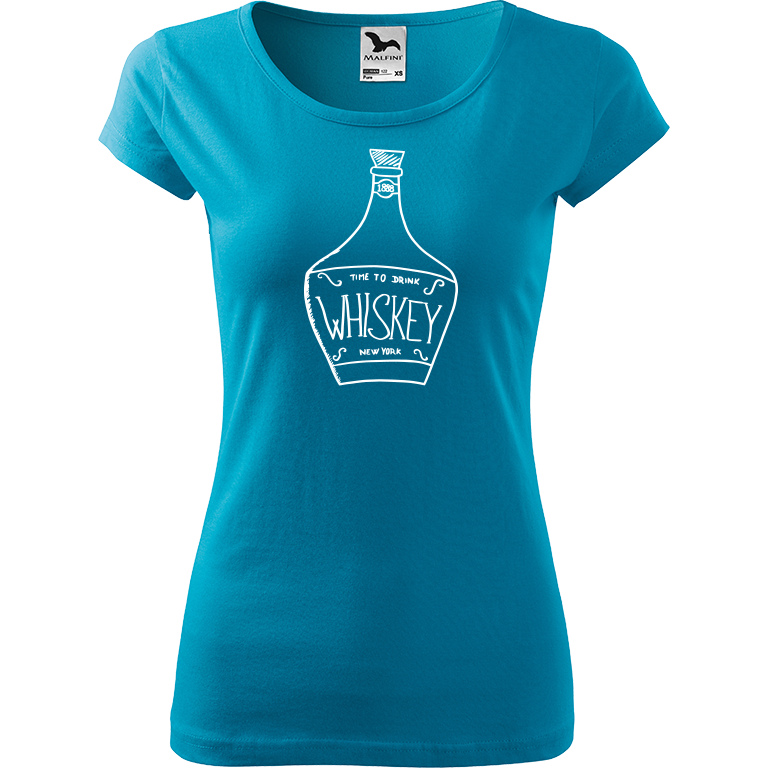 Ručně malované dámské bavlněné tričko - Whiskey Barva trička: TYRKYSOVÁ, Velikost trička: M, Barva motivu: BÍLÁ