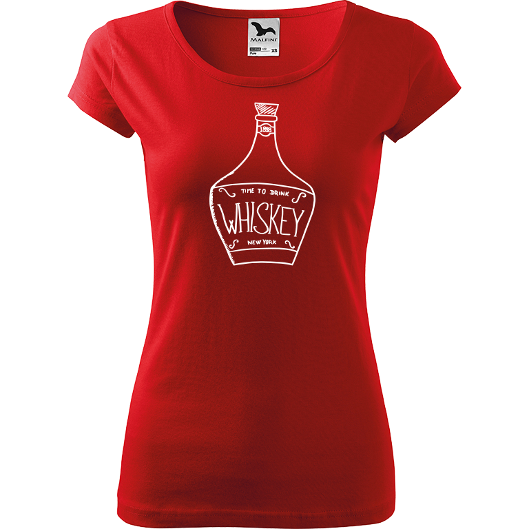 Ručně malované dámské bavlněné tričko - Whiskey Barva trička: ČERVENÁ, Velikost trička: XXL, Barva motivu: BÍLÁ