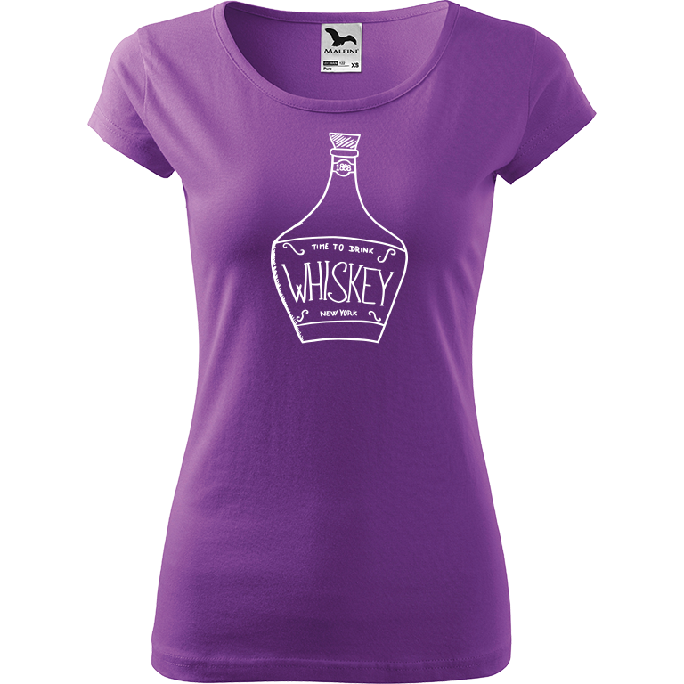 Ručně malované dámské bavlněné tričko - Whiskey Barva trička: FIALOVÁ, Velikost trička: M, Barva motivu: BÍLÁ