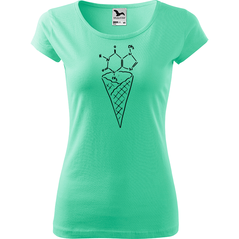 Ručně malované dámské bavlněné tričko - Zmrzlina - Čokoláda Barva trička: MÁTOVÁ, Velikost trička: XL, Barva motivu: ČERNÁ