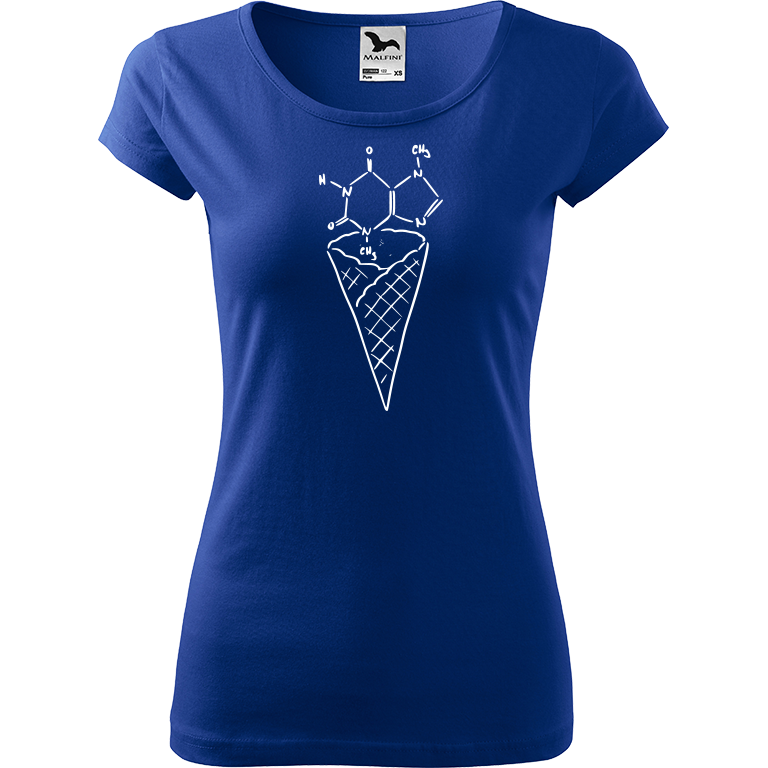 Ručně malované dámské bavlněné tričko - Zmrzlina - Čokoláda Barva trička: MODRÁ, Velikost trička: XL, Barva motivu: BÍLÁ