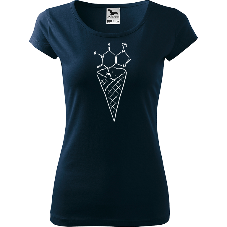 Ručně malované dámské bavlněné tričko - Zmrzlina - Čokoláda Barva trička: NÁMOŘNICKÁ MODRÁ, Velikost trička: S, Barva motivu: BÍLÁ