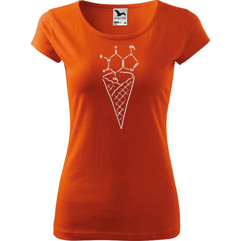 Ručně malované dámské bavlněné tričko - Zmrzlina - Čokoláda Barva trička: ORANŽOVÁ, Velikost trička: XL, Barva motivu: BÍLÁ