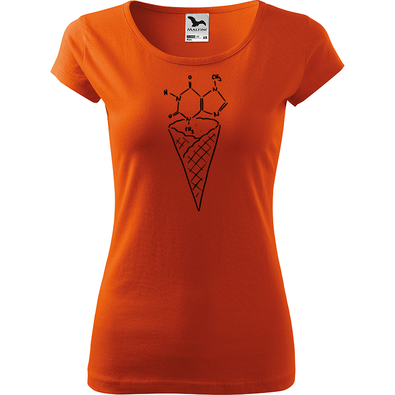 Ručně malované dámské bavlněné tričko - Zmrzlina - Čokoláda Barva trička: ORANŽOVÁ, Velikost trička: XS, Barva motivu: ČERNÁ