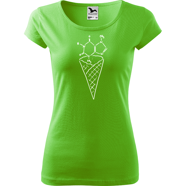 Ručně malované dámské bavlněné tričko - Zmrzlina - Čokoláda Barva trička: SVĚTLE ZELENÁ, Velikost trička: XL, Barva motivu: BÍLÁ