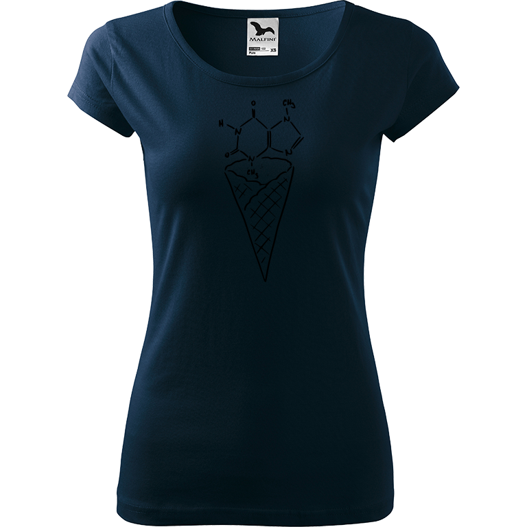 Ručně malované dámské bavlněné tričko - Zmrzlina - Čokoláda Barva trička: NÁMOŘNICKÁ MODRÁ, Velikost trička: XS, Barva motivu: ČERNÁ