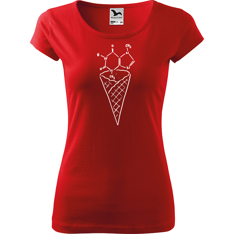 Ručně malované dámské bavlněné tričko - Zmrzlina - Čokoláda Barva trička: ČERVENÁ, Velikost trička: XXL, Barva motivu: BÍLÁ