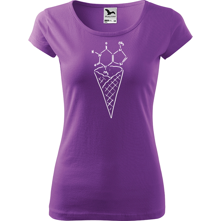 Ručně malované dámské bavlněné tričko - Zmrzlina - Čokoláda Barva trička: FIALOVÁ, Velikost trička: XL, Barva motivu: BÍLÁ