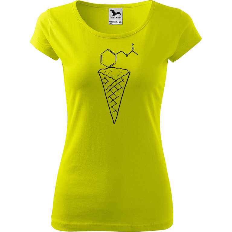 Ručně malované dámské bavlněné tričko - Zmrzlina - Jahoda Barva trička: LIMETKOVÁ, Velikost trička: L, Barva motivu: ČERNÁ