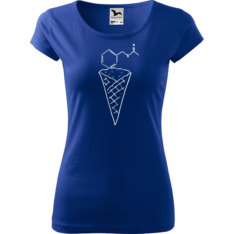 Ručně malované dámské bavlněné tričko - Zmrzlina - Jahoda Barva trička: MODRÁ, Velikost trička: S, Barva motivu: BÍLÁ