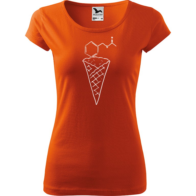 Ručně malované dámské bavlněné tričko - Zmrzlina - Jahoda Barva trička: ORANŽOVÁ, Velikost trička: M, Barva motivu: BÍLÁ
