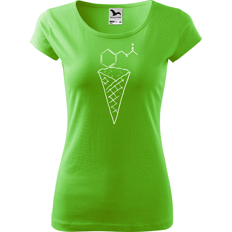Ručně malované dámské bavlněné tričko - Zmrzlina - Jahoda Barva trička: SVĚTLE ZELENÁ, Velikost trička: L, Barva motivu: BÍLÁ