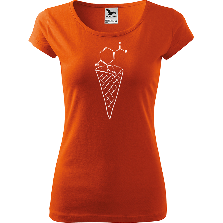 Ručně malované dámské bavlněné tričko - Zmrzlina - Vanilka Barva trička: ORANŽOVÁ, Velikost trička: L, Barva motivu: BÍLÁ