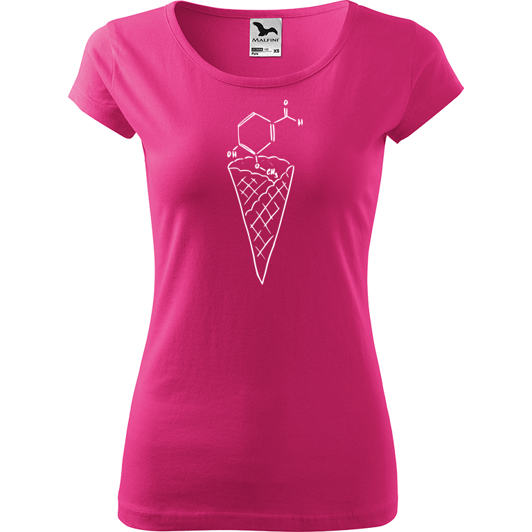 Ručně malované dámské bavlněné tričko - Zmrzlina - Vanilka Barva trička: RŮŽOVÁ, Velikost trička: XL, Barva motivu: BÍLÁ