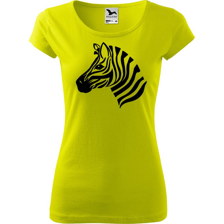 Ručně malované dámské bavlněné tričko - Zebra Barva trička: LIMETKOVÁ, Velikost trička: M, Barva motivu: ČERNÁ