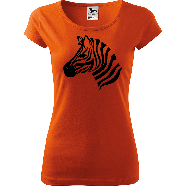 Ručně malované dámské bavlněné tričko - Zebra Barva trička: ORANŽOVÁ, Velikost trička: L, Barva motivu: ČERNÁ