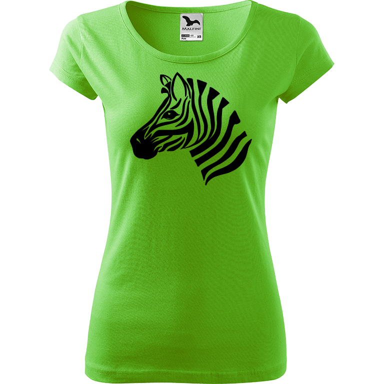 Ručně malované dámské bavlněné tričko - Zebra Barva trička: SVĚTLE ZELENÁ, Velikost trička: L, Barva motivu: ČERNÁ